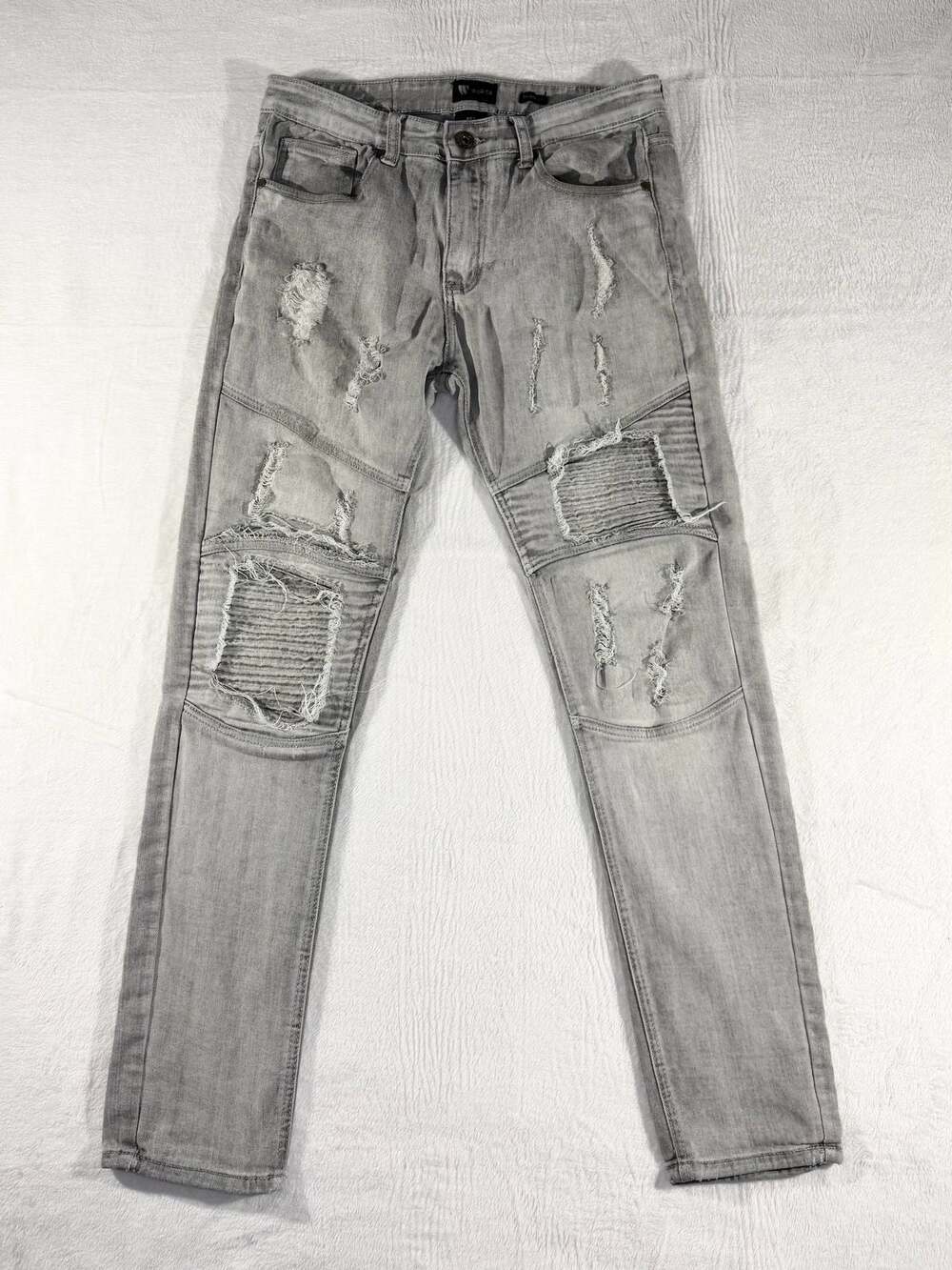Waimea Men's Gray Distressed Skinny Fit Moto Biker Jeans Size 32x32